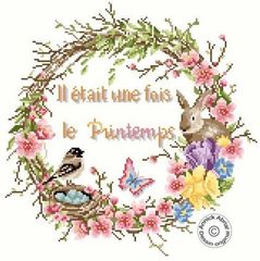 ★NEW★🟦⬜🟥フランス クロスステッチ チャート図案 👑 ANNICK ABRIAL  アニック・アブリアル🌸 Il était une fois le printemps🌸◆春になったら・・◆ 輸入クロスステッチ 手芸 刺繍 花 鳥 リース 季節