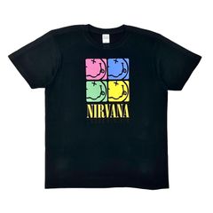 オリジナル Tシャツ NIRVANA ニルヴァーナ カラフル ニコちゃん スマイリー 90年代洋楽 オルタナ グランジ バンドロゴ ポップアート 黒 ブラック XS(SS) S M L XL(LL) ジャスト オーバー サイズ メンズ レディース ユニセックス