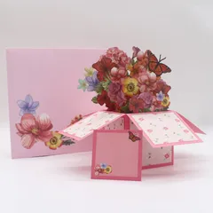 【特価セール】(PINK) 誕生日、結婚式、記念日、母の日、クリスマスカード、すべての機会のためのグリーティングカードのための3Dポップアップフラワーサンキューカード