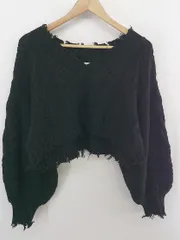 ◇ apres jour mignon ダメージ加工 ケーブル編み 長袖 ショート ニット セーター サイズF ブラック レディース E  【1304100011652】