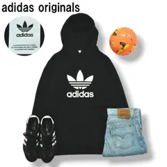 【美品】 アディダス オリジナルス adidas originals トレフォイルロゴ プリント スウェット パーカー フーディー トレーナー 裏地 パイル L ブラック メンズ