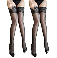 ガーターストッキング 光沢 【２足セット】ふともも丈 シリコン ストッパー付き