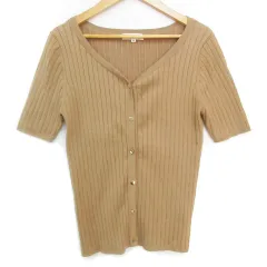 ナチュラルビューティーベーシック NATURAL BEAUTY BASIC リブニットカーディガン 薄手 ミドル丈 五分袖 無地 M ベージュ /FF18