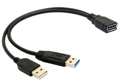 USB3.0 二股 分岐 電源補助ケーブル データ転送+充電3.0A 30cm 