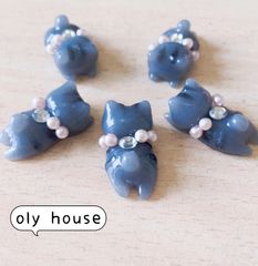 ぐで猫シリーズ　黒虎猫首輪@1   5匹セット　レジン　パーツ