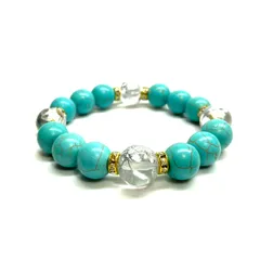 12mm 四神獣銀彫水晶×ターコイズ パワーストーン ブレスレット 運気上昇 開運 金運 健康運 厄除け お守り 青龍 白虎 玄武 朱雀 （ゴールド）メンズ・レディース　男性・女性　数珠ブレス　開運 /2   [6]