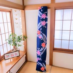 琴(箏)ゆたん　油単　カバー　紺地　水面に花柄