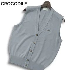 CROCODILE クロコダイル 秋冬 ウール混 ワニ刺繍★ ニット ベスト ボタン Vネック Sz.M メンズ 日本製