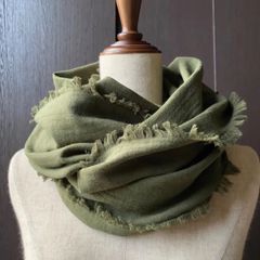 あったらいいな♪を形に…一枚仕立てゆらゆらフリンジWスヌード　オリーブグリーン