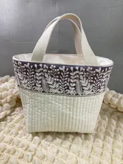 トートバッグ（ホワイト）インド刺繍リボン・ヌビ生地