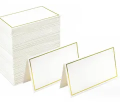 PAVIKE 席札 (20枚入り) 席札 用紙 座席カード 折り畳み ブランクカード A6サイズ 二つ折り ゴールド 名前札 席装飾 テーブル飾り 結婚式 披露宴 パーティー テーブル名と場所カード用