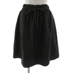 グリーンレーベルリラクシング ユナイテッドアローズ green label relaxing スカート ギャザー フレア ミディ丈 リボン ウエストゴム ブラック 黒 40