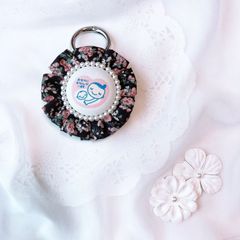 ハンドメイド　片面マタニティマーク　ふわふわロゼット　リバティ　ムーンモス　ピンクブラック　完成品