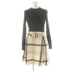 ブルーレーベルクレストブリッジ BLUE LABEL CRESTBRIDGE チェック ニット ドッキング ワンピース ひざ丈 36 ブラック マルチカラー /DF ■OS