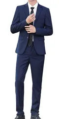 ネイビー_XL [YAYOKYA スーツ メンズ 上下セット 2点セット ビジネススーツ スリム セットアップ 2つボタン 就職スーツ フォーマル 礼服 結婚式 無地 メンズスーツ オールシーズン対応