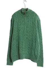 【お得なクーポン配布中!】 ポロ ラルフローレン コットン ケーブル ニット セーター メンズ XL オールド ハイネック ハーフジップ ワンポイント リブ編み シンプル 緑