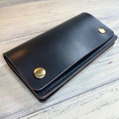 【トラッカーウォレット ロング 2層】 ブラック 茶芯 ハンドメイド ゴールド