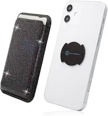SANBASHI くるっと装着 着脱簡単スマートカードケース ワイヤレス充電対応 iPhone/android対応 スマホ 背面 カードホルダー パスケース( ラメブラック)