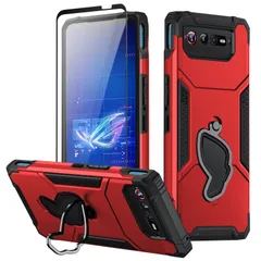 【在庫処分】ROG Phone 7 ケース ROG Phone 7 Ultimate ケース エアトリガー対応 キックスタンド内蔵 カメラプロテクター 軍用レベルフル保護 [Fanbiyaケース] レッド