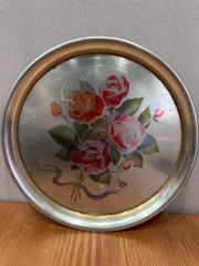昭和レトロ　RIKEN トレイ　お盆　花柄バラ模様　丸型トレー