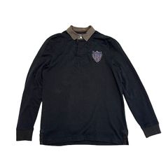 中古 ポロバイラルフローレン ラガーシャツ クリーニング済み 長袖ポロシャツ 黒 茶 メンズ Lサイズ