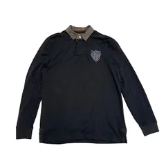 中古 ポロバイラルフローレン ラガーシャツ クリーニング済み 長袖ポロシャツ 黒 茶 メンズ Lサイズ