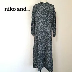 ニコアンド 花柄 ドロップショルダー 長袖 シャツ ロング ワンピース グリーン Mサイズ
