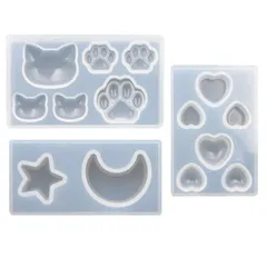 【在庫セール】uvレジン 型 シリコン 3個セット 可愛い 猫 肉球 月 星 ハート型 シリコンモールド ネックレス イヤリング ピアス ペンダント キーホルダー アクセサリー パーツ シリコン 型 手作り 樹脂 粘土 抜き型