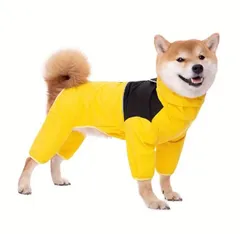 40ドッグウェア　お散歩ウェア　登山犬　アウトドアジャケット　イエロー　防風防寒着　ジッパー　リード通し穴付き　ペット服　中大型犬用服　柴犬