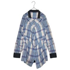 MARITHE FRANCOIS GIRBAUD(マリテフランソワジルボー) 00's Check Cleric Ribbed Hem Long Sleeve Blouse チェック クレリック 裾 リブ 長袖 ブラウス F6-9058