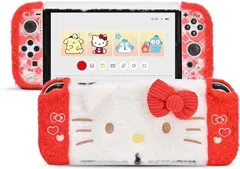 Kuitmor Switch Oledカバー 有機ELモデル対応 カバー switch OLEDカバー ニンテンドースイッチOLED 全面保護 薄型 傷防止 汚れ防止 耐衝撃 取り外し簡単 もふもふ素材 ホワイト レッド