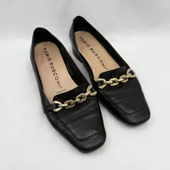 FABIO RUSCONI ファビオルスコーニ スクエアトゥ チェーン モカシューズ ローファー レザー ゴールド ブラック 38