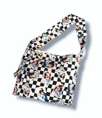 タータンチェック 裾フリルコットンフレアパンツ:ネイビー