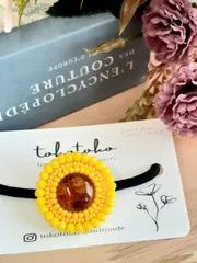 ビーズ刺繍　ヘアゴム　ひまわり　No.17