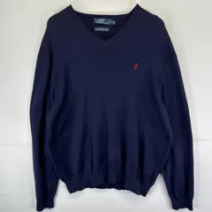 古着 ポロバイラルフローレン Polo by Ralph Lauren コットンニットセーター 薄手 Vネック 大きいサイワンポイント XXL  ネイビー メンズ
