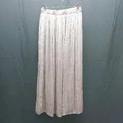 ◇ GLOBAL WORK ウェストゴム サテン 無地 シンプル ロング プリーツ スカート フリーサイズ グレー シルバー レディース E  【1303290011022】