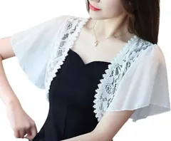 toasoa ボレロ レディース 薄手 半袖 カーディガン 結婚式 01 -( 白,  M)