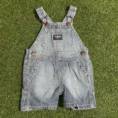 キッズ古着 OSHKOSH オシュコシュ　両面ロゴ　ストライプデニム オーバーオール　6M