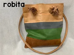 【美品】 WG42 robita/ロビタ ワンショルダーバッグ キャメル/緑/グレー/茶 多色 ボーダー 牛革レザー タッセル付き サコッシュ