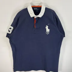 古着 90's/90年代 ポロバイラルフローレン Polo by Ralph Lauren 鹿の子 半袖 ラガーシャツ 襟切替 ビッグポニー 大きいサイズ XL  ネイビー系 無地 メンズ