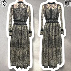 レースワンピース  インナー付き　ビッグ襟模様　size L
