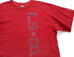90s USA製 Levi'sリーバイス LS&CO ロゴ コットンTシャツ 濃赤 L★オールド ビンテージ ジーンズ デニム ブリーチ レッド ビッグサイズ