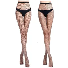 [Choni Choice] 網タイツ ストッキング コスプレ 仮装 コスチューム レディース ファッション セクシー 黒 サイズフリー 2足組(編み目大と編み目中)　2F-Kのサムネイル