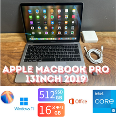 「良品」Apple MacBook PRO Retina 13inch 2019/CPUi5 2.4GHZ/16GB/SSD512GB/Windows11/office2024/CJ307
