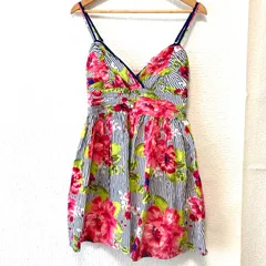 【Abercrombie&Fitch NEWYORKER】アバクロンビー&フィッチ アバクロ フラワー プリント フレア サンドレス キャミソール ミニ丈 ワンピース ハイビスカス リゾート マリンコーデ ブラック×花柄 レディース サイズL／M8955UU
