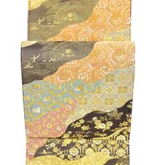 ※店舗改装後【古典新作フェア】仕立無料☆西陣伝統工芸本金箔錦織礼装用袋帯☆正倉院吉祥道長文☆老舗錦匠織物謹製（10012160）
