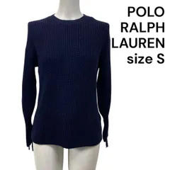 ◆ ポロラルフローレン POLO ニット カットソー 長袖 リブ編み 紺 コットン100％ S 7号 レディース S5V067