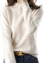 Dep Club シンプリストが選ぶ セーター レディース ゆったり ニット シンプル クルーネック トップス カットソー 薄手 軽量 長袖 無地 丸首 大きいサイズ 春 秋 冬(クリーム,  XL)