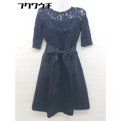 ◇ ◎ GIRL ガール 切替 総柄 レース 五分袖 膝丈 ワンピース サイズS ネイビー レディース 【中古】 【1105060001239】