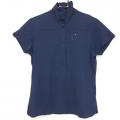 【美品】キャロウェイ 半袖ハイネックシャツ ネイビー スナップボタン ロゴ一部ラインストーン レディース L ゴルフウェア Callaway